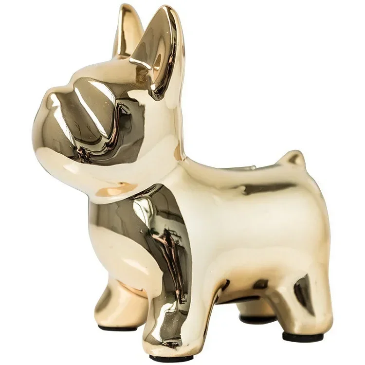

Gold-plated Ceramic Figurines Bulldog Shape Fighting Piggy Bank Animal Statue Coin Storage Box Office Bedroom Living Room Decor