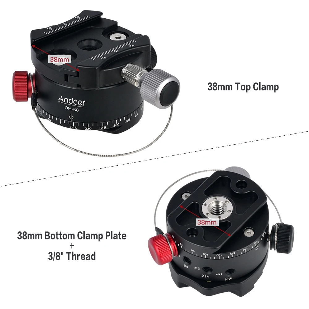 Andoer DH-60 Panoramic Ball Head Indexing Rotator HDR Tripod Head CNC Aluminum Alloy Max. Load 33Lbs for DSLR Camera