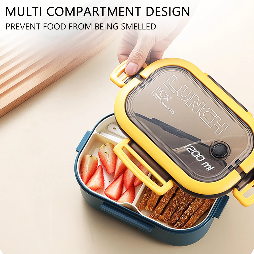 Boîte à Bento 2000ml Acier Inoxydable Avec Compartiments - Lunch Box Anti-Fuite, Passe Lave-Vaisselle, Pour Bureau, Voyage Et Camping