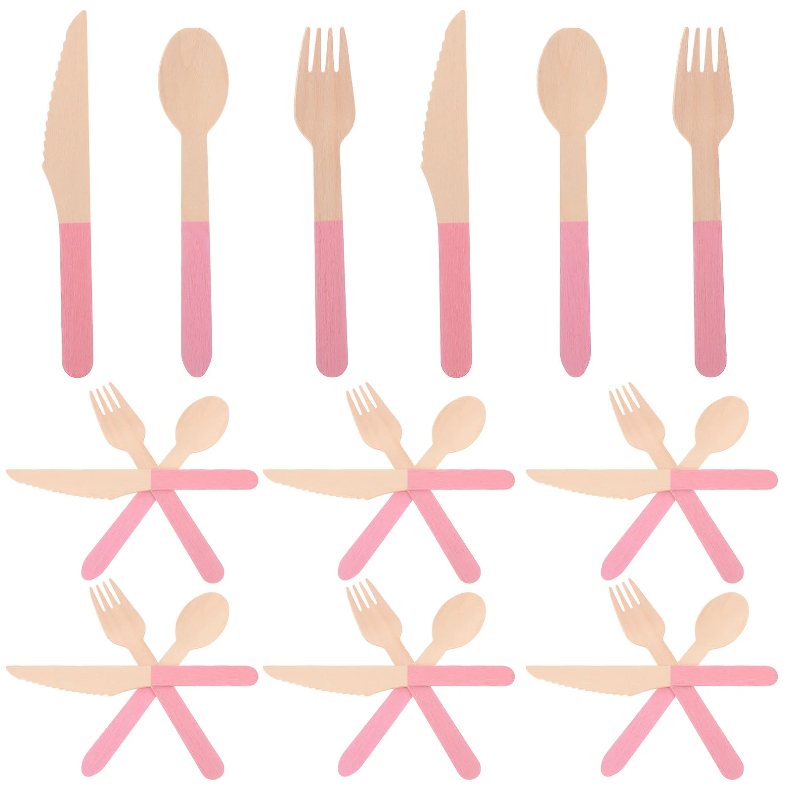24pcs Disposable Wooden Cutlery Utensils Knives Forks and Spoons for Baby Shower Birthday Party wood untensils