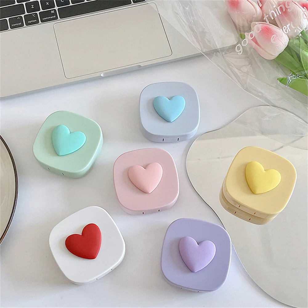 Cute Contact Lenses Case Macaron Color Square Heart Design Travel