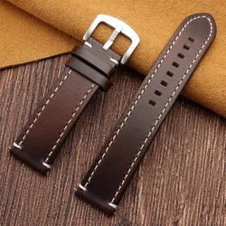 Vintage Stitching Genuine Leather Watchband - Universal Sport Strap with Accessories - 22mm (Dark Brown - Silver)