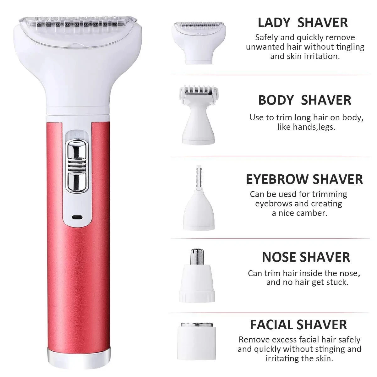 5 in 1 Electric Female Shaver Intimate Care Women's All-in-One Armpit Hair Private Pubic Leg Hair Trim and Shaving 2
