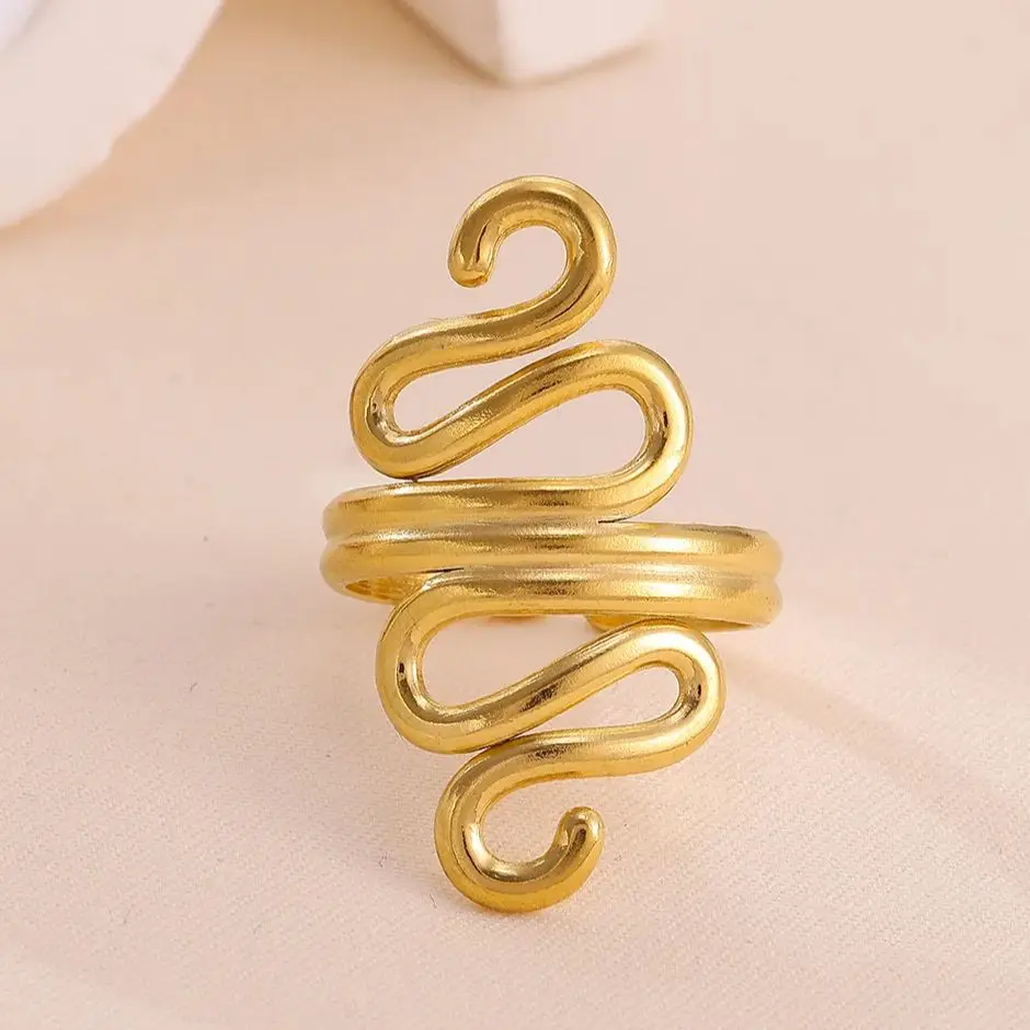 Punk Snake Rings for Women Gold Color Stainless Steel Adjustable Ring