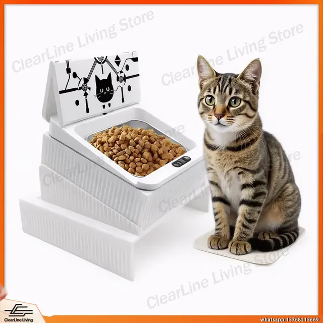 Smart Microchip Cat Feeder with Infrared Sensor Automatic Opening Sealed Pet Bowl Cervical Design for Desk Use Dog Food 1