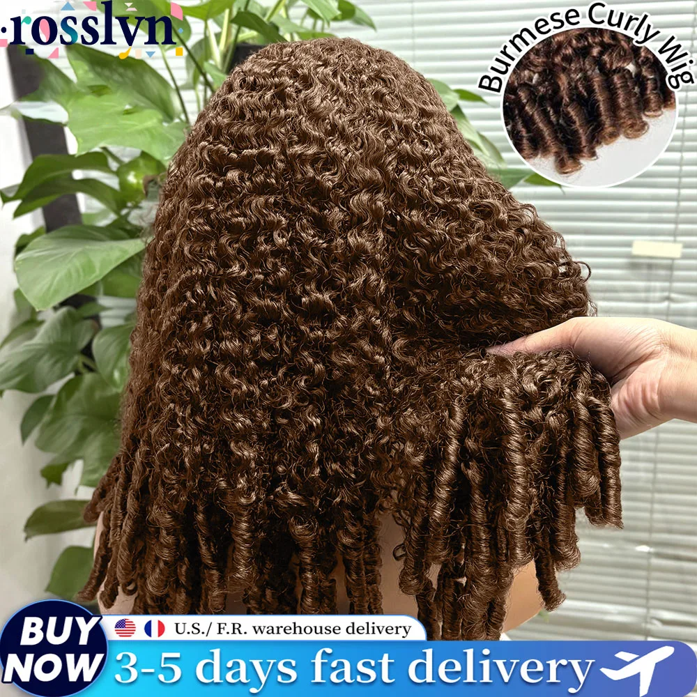 Rosslyn Chocolate Brown Human Hair Wig Burmese Curly Hair Wig Deep Wave Wigs Water Wave High Density Lace Wigs Pre Plucked 1