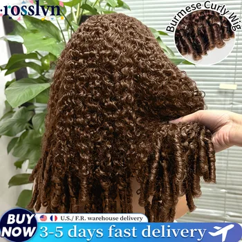 Rosslyn Chocolate Brown Human Hair Wig Burmese Curly Hair Wig Deep Wave Wigs Water Wave High Density Lace Wigs Pre Plucked 1