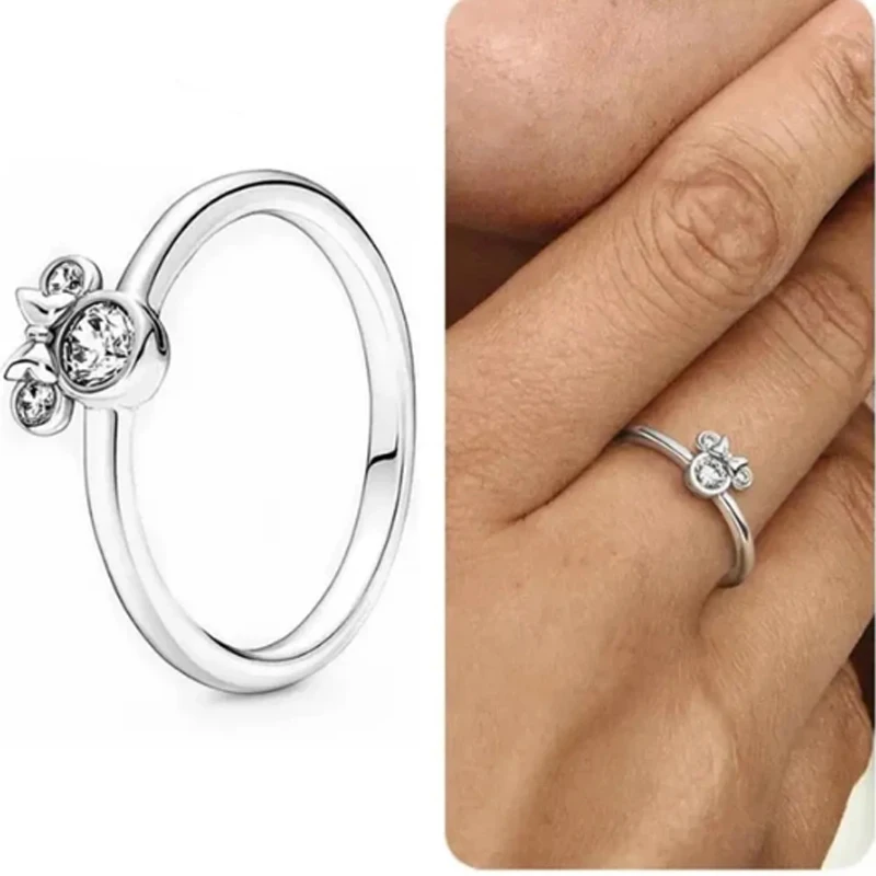 Brand new 925 silver Mickey Mouse and Minnie Mouse women's rings are suitable for women's fashion and exquisite ring jewelry 4
