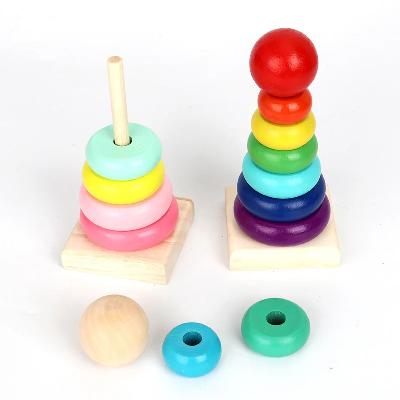 Building Blocks Wooden Toys Wooden Blocks Wooden Stacking Toys Stacking Blocks Rainbow Stacker Wooden Ring Educational Toy Kids Tower Stack Up Blocks Color Shape Game Baby Montessori Toys for Children Gifts