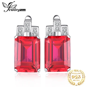 JewelryPalace Luxury 11.5ct Created Red Ruby 925 Sterling Silver Hoop Earrings for Woman Engagement Party Jewelry Fashion Gift