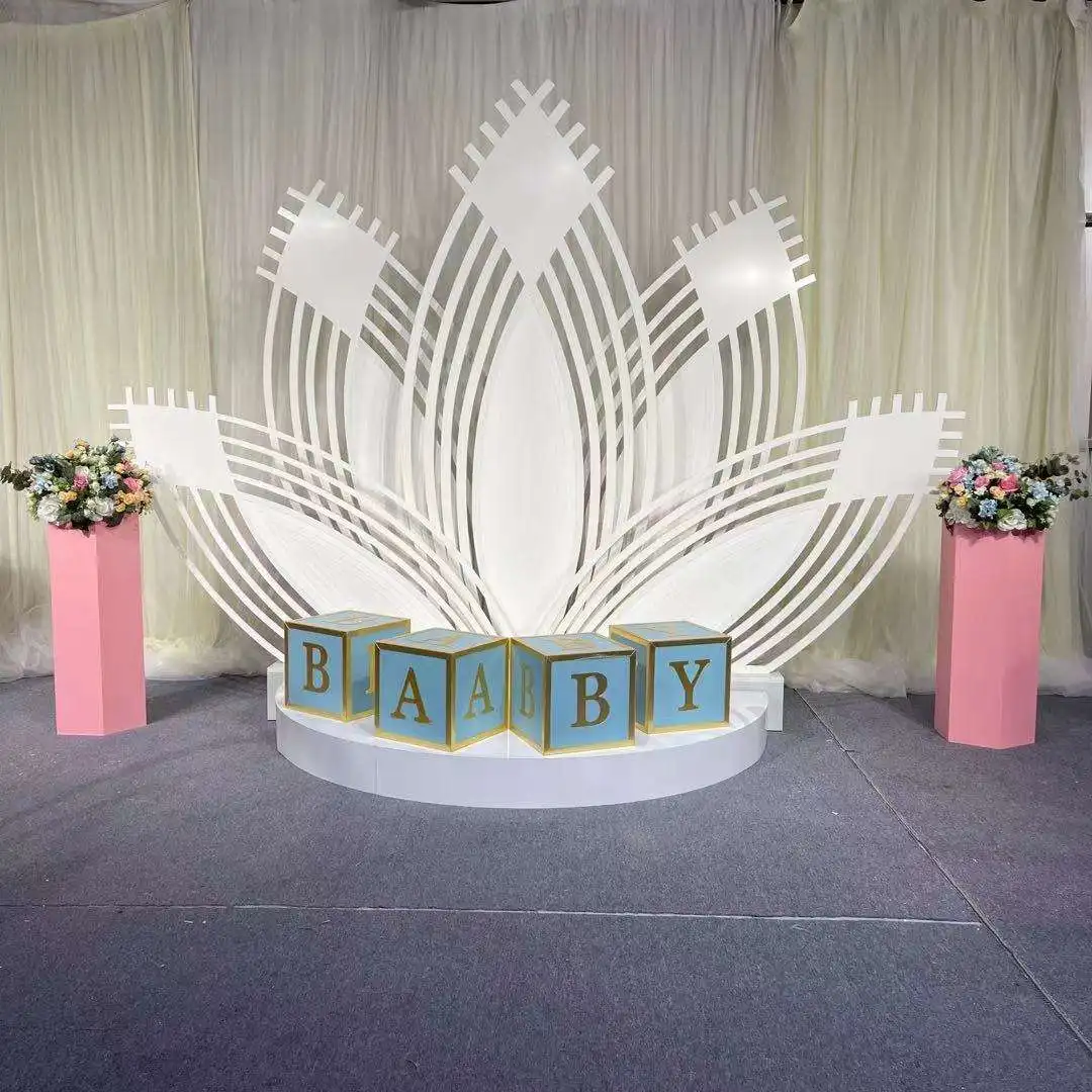 Elegant New Design Acrylic Five Leaf Lotus Children's Party Backdrop White Gold Wedding Background Decoration New