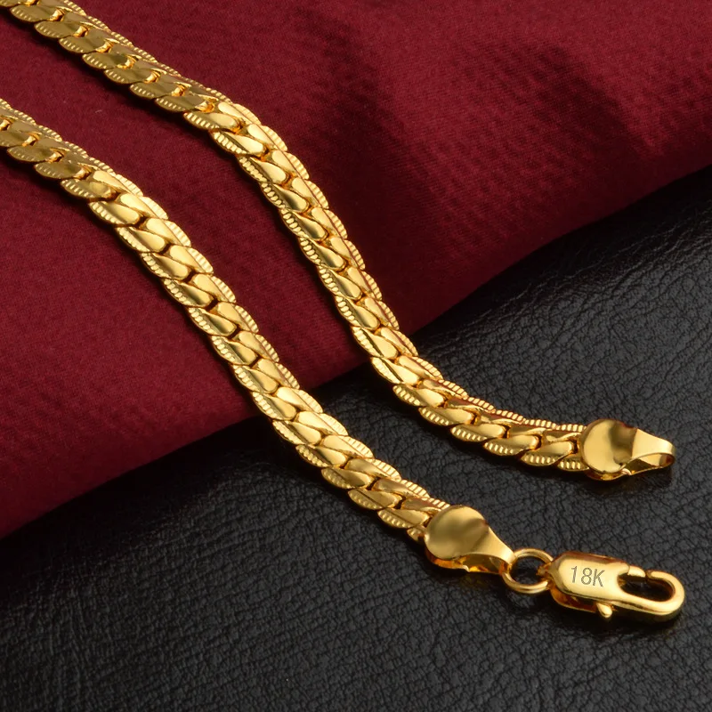 18-24Inch 45-60cm 18K Gold 5mm Full Sideways Chain Necklace For