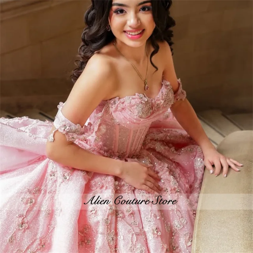 Sky Blue Ball Gown Quinceanera Dresses Pearls Flowers Beaded Appliques Sweet 16 Dress Vestidos De 15 Años 2025 Customized 6