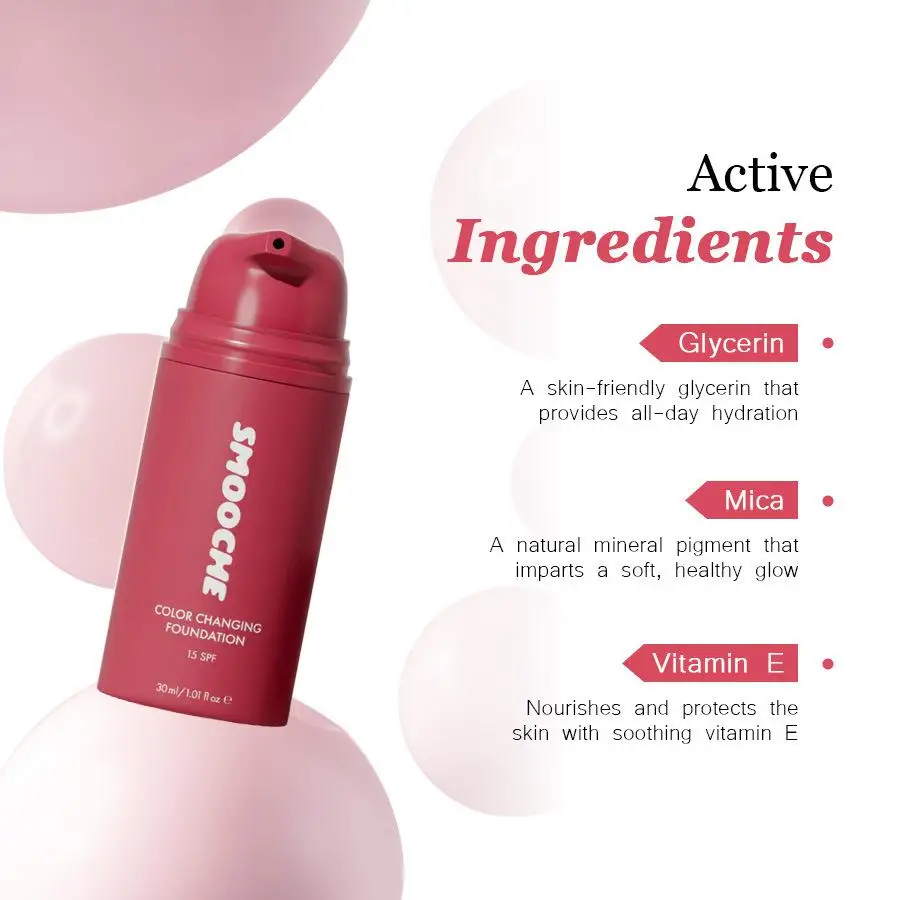 Fondotinta Adattivo al Tono della Pelle Smooche 30ml SPF15, Trucco Liquido che Cambia Colore, Leggero, Lunga Durata, Finitura Naturale - immagine 4