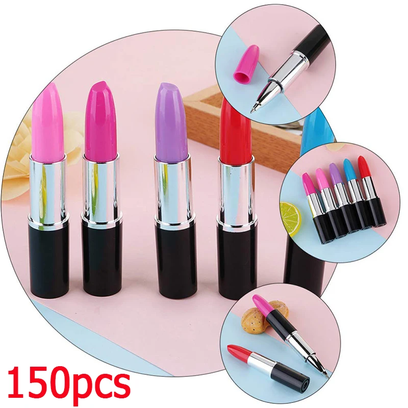 

150Pcs Ballpoint Pens Black Ink Ball- Point Pen Lipstick Beautiful Lipstick Pen Funny Signature Pens Lipstick Ballpoint Pens