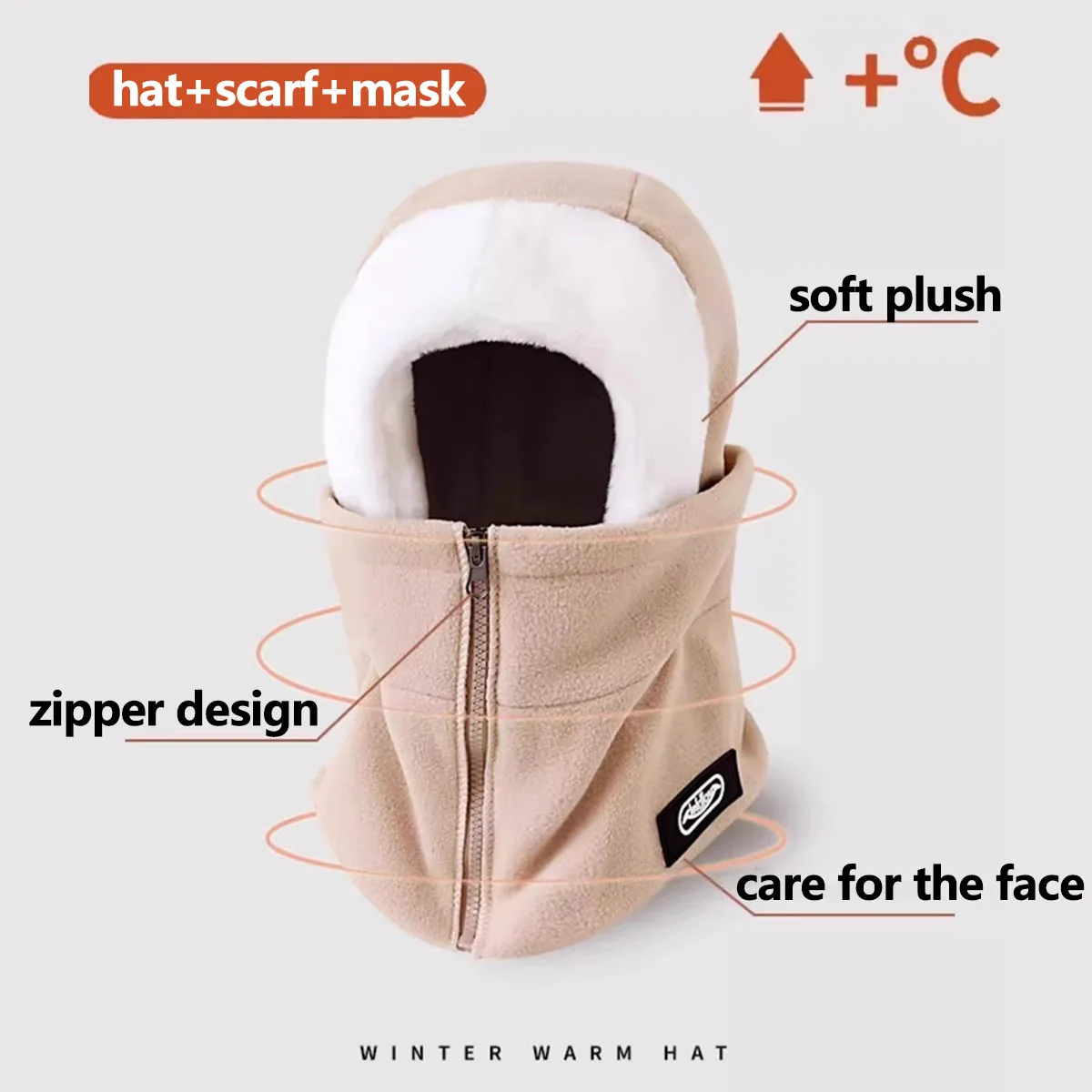 Soft Solid Color Cycling Windproof Cap Hood Thermal Winter Balaclava Drawstring Keep Warm Ski Mask Hat Women