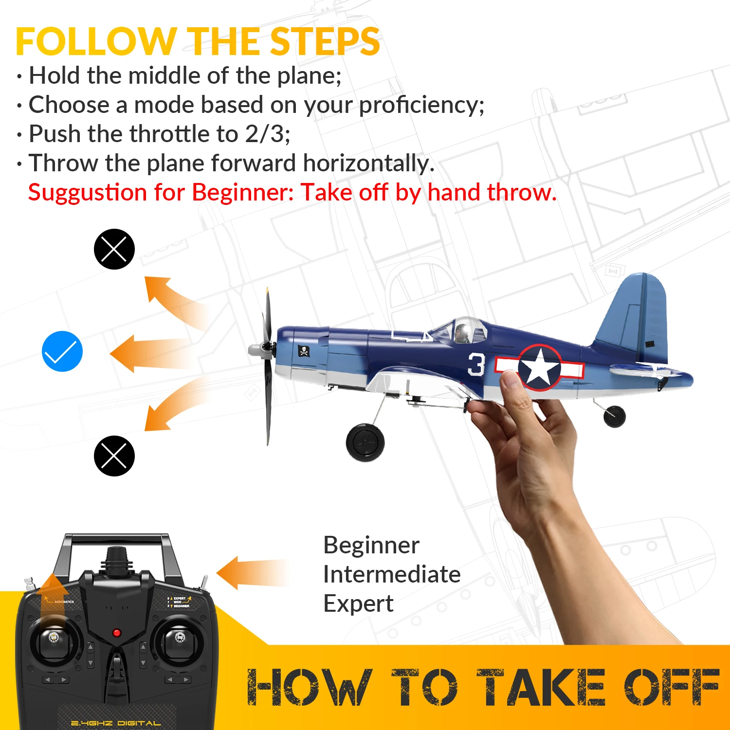 Volantex New F4U Corsair RC Plane EPP Foam 400mm Wingspan 4CH 6-Axis One Key Aerobatics XPilot Stabilization System RTF Airplane 5