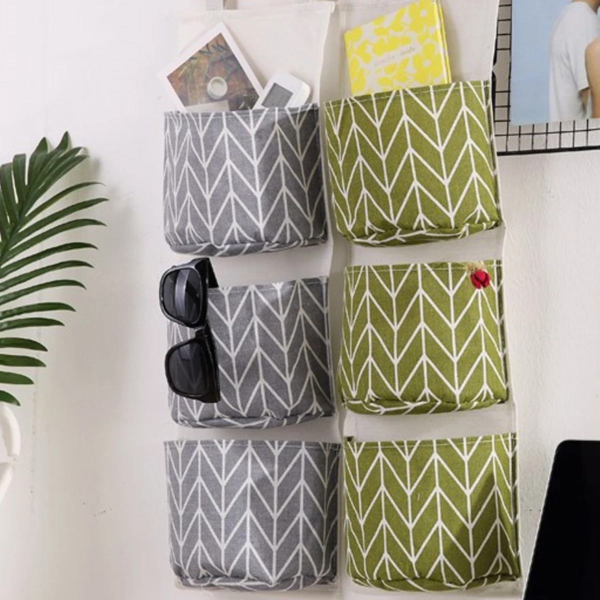 Storage Bag, Wall Mounted, Cotton and Linen, For Kitchen and Bathroom Decor