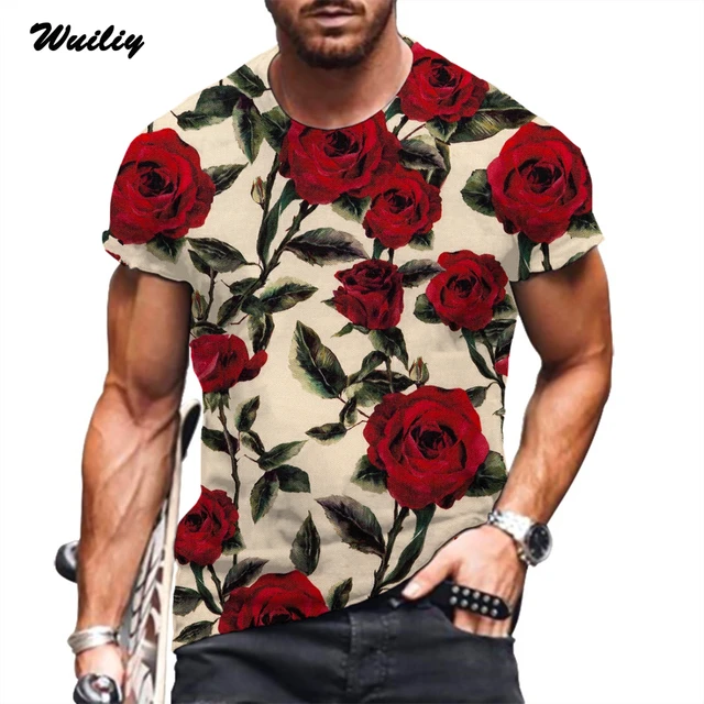 Rose Pattern T-shirt For Men Summer Retro Flower Graphic 3D Print Tees  Sport Floral T Shirt Women/Men Novelty Hip Hop Tops