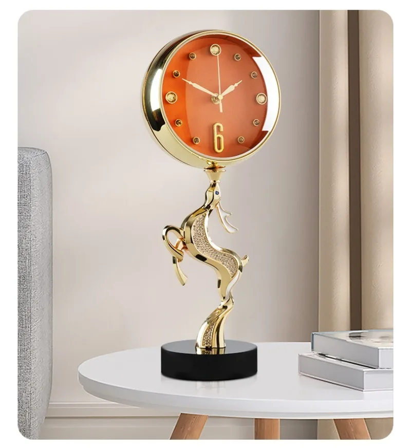 Description Picture 3 of itemRealistic Smooth Golden Table Clocks Round Deer Crystal Living Room Desk Clocks Metal Pointer Modern Luxury Gorgeous Home Decor