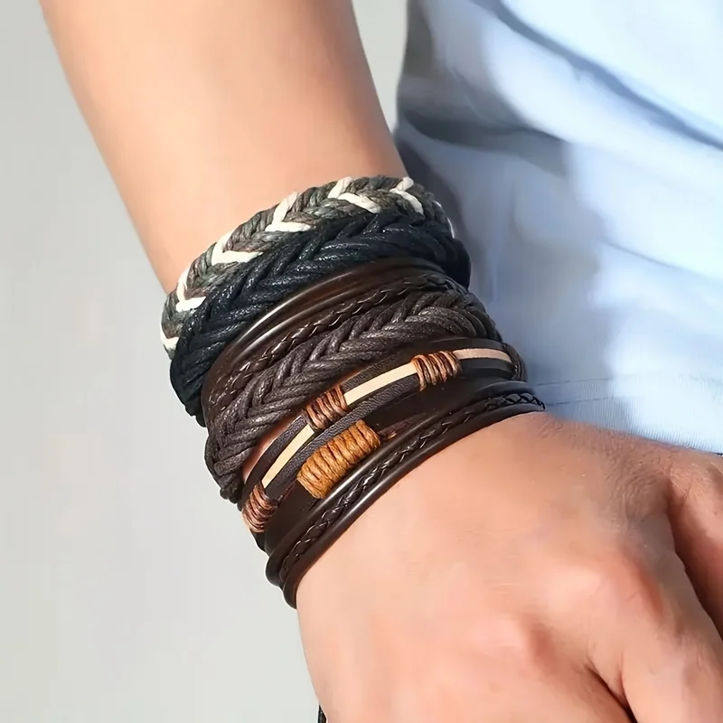 20Pcs Braided Leather Bracelets for Men Women Wrap Wood