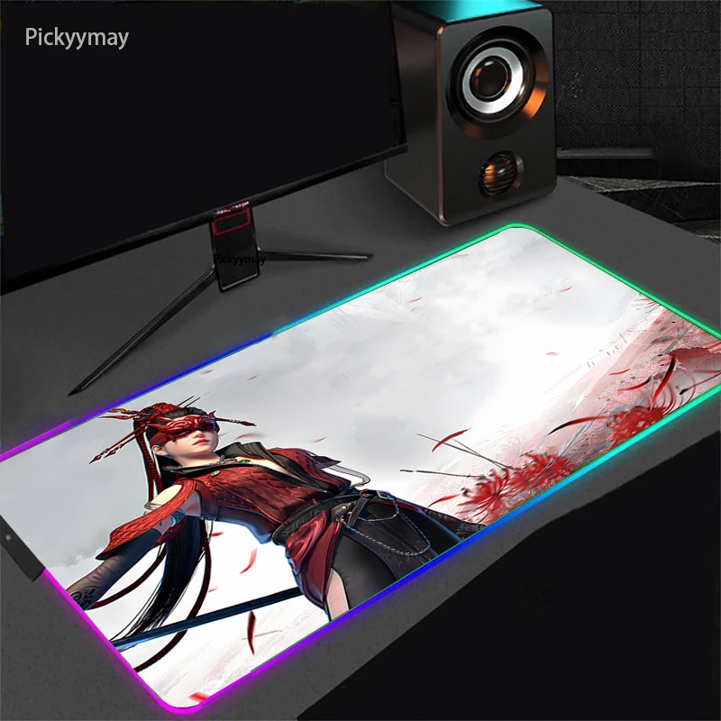 

RGB Large Gaming Mouse Pad Naraka Anime Mousepad LED Non-slip Rubber Desk Mat Computer Keyboard Pad Laptop Carpet With Backlit