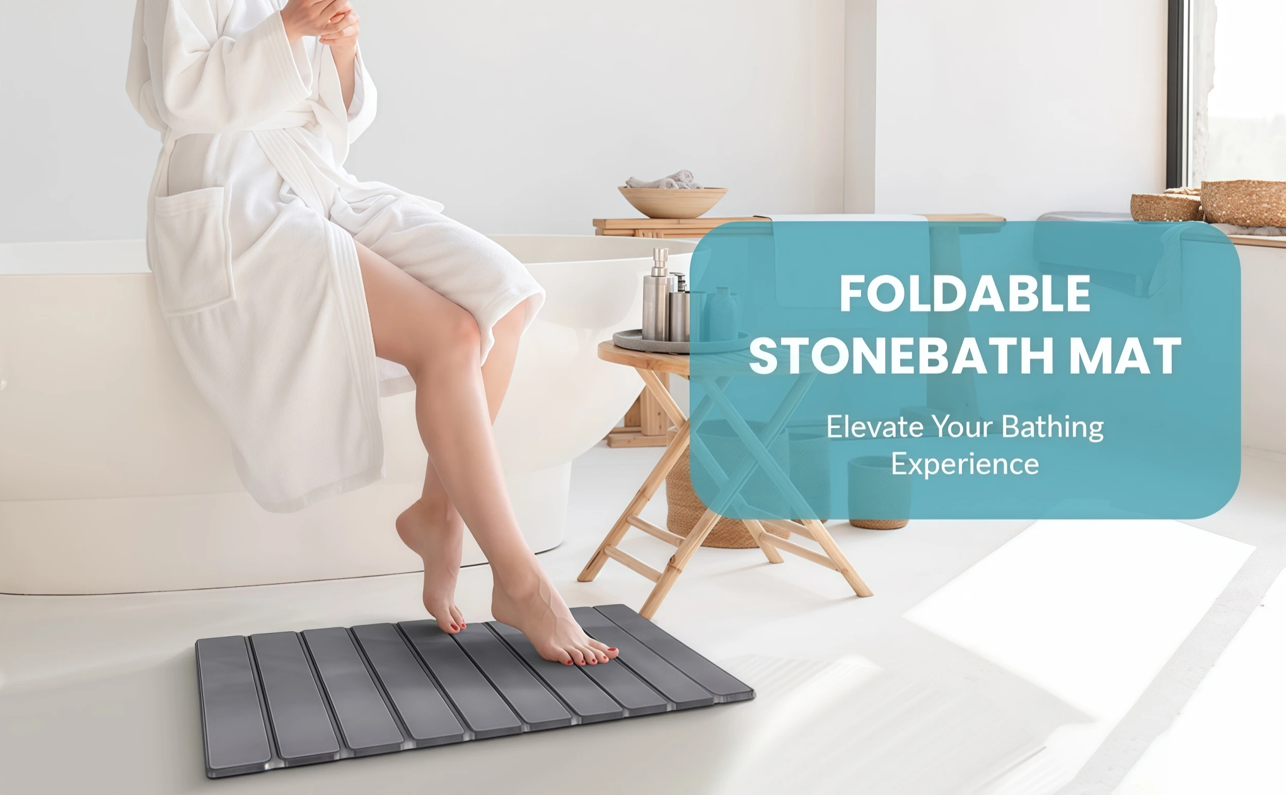 Stone foldable diatomaceous earth bath mat, 23.6x15.5 inch, quick-dry, non-slip.