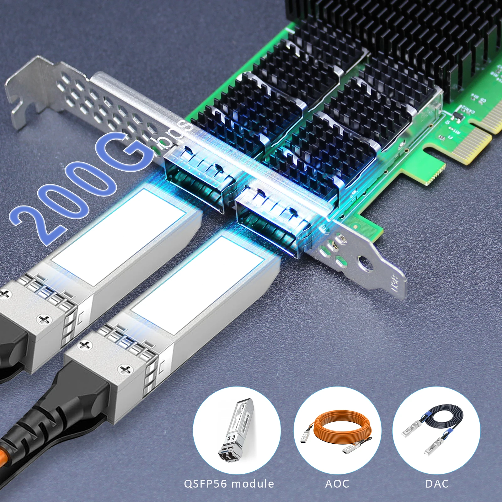 2포트 200Gb QSFP56 이더넷 네트워크 카드, 멜라녹스 커넥트X-6 컨트롤러, PCIe 4.0 X16 인터페이스, RDMA(로씨), 인피니바 아님