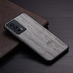 Premium Bamboo Wood Pattern Leather Case - Luxury Cover for Poco Redmi and Xiaomi Devices (Light gray)