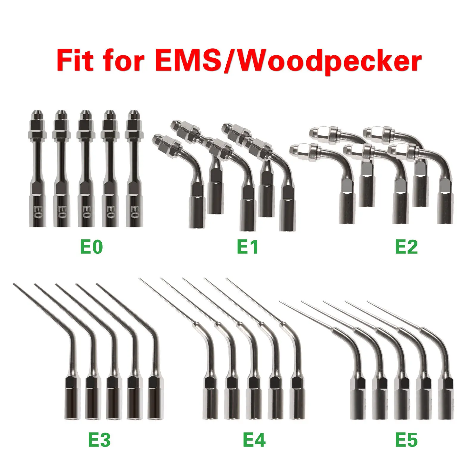

5 pcs Dental Ultrasonic Piezo Scaler Endo Tip Tips E0 E1 E2 E3 E4 E5 Fits EMS Woodpecker Handpiece