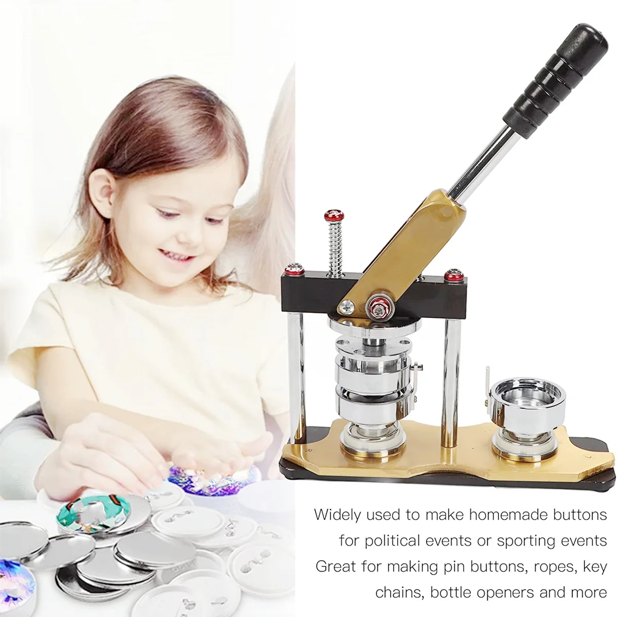 Badge Button Maker Machine with 100-800Pcs Button Parts+Circle Cutter+Mold 25-75MM DIY Badges Press Tools Pin Maker Machine Set