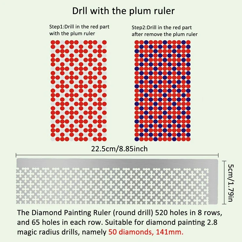 1 Piece 5D Diamond-Paint Ruler Stainless Steel DIY Drawing Tool with 250 Blank Grids Plum Mesh Ruler for Diamond-Paint Square Full Drill or Partial