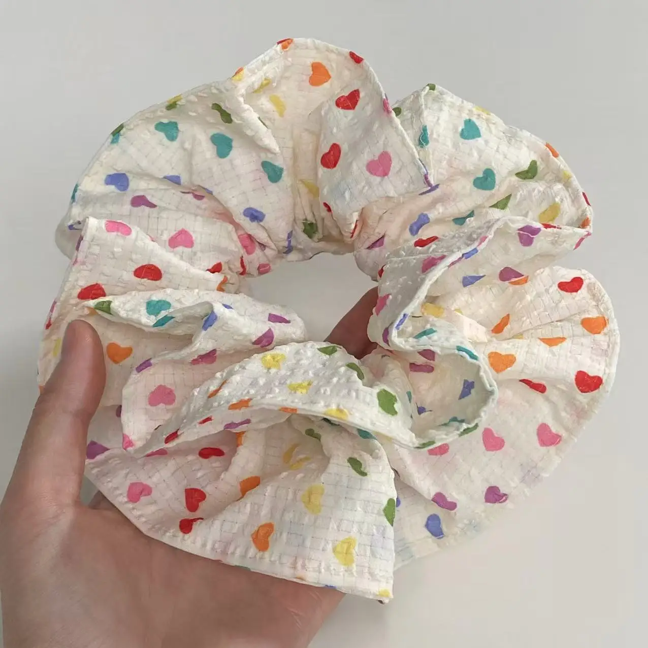 1PC Colorful Heart - Printed Scrunchie, Cute Large Hair Tie for Women, Sweet Hair Accessory for Daily Wear and Parties