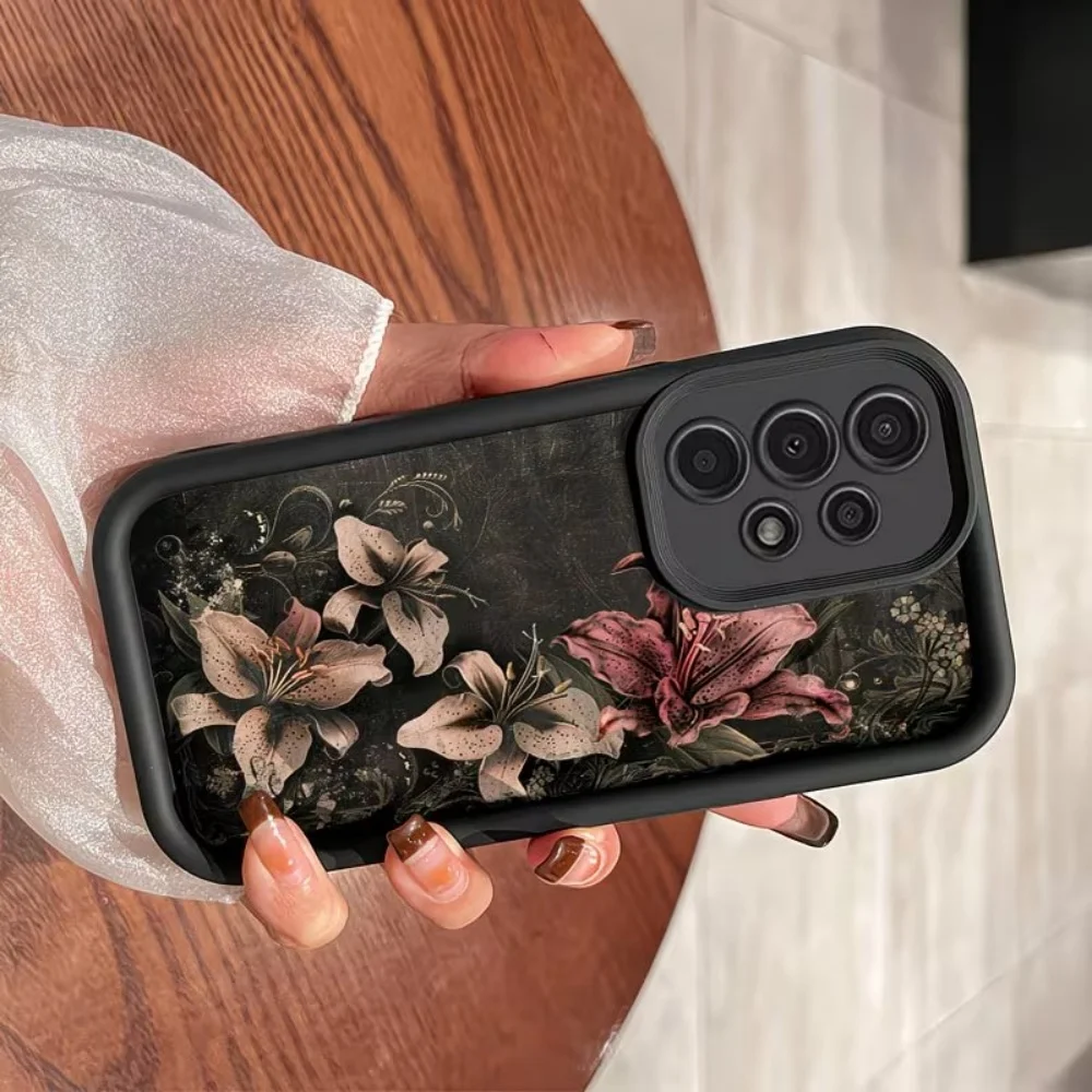 Dark Lily Floral Shockproof Black Phone Case - Soft TPU Protective Cover