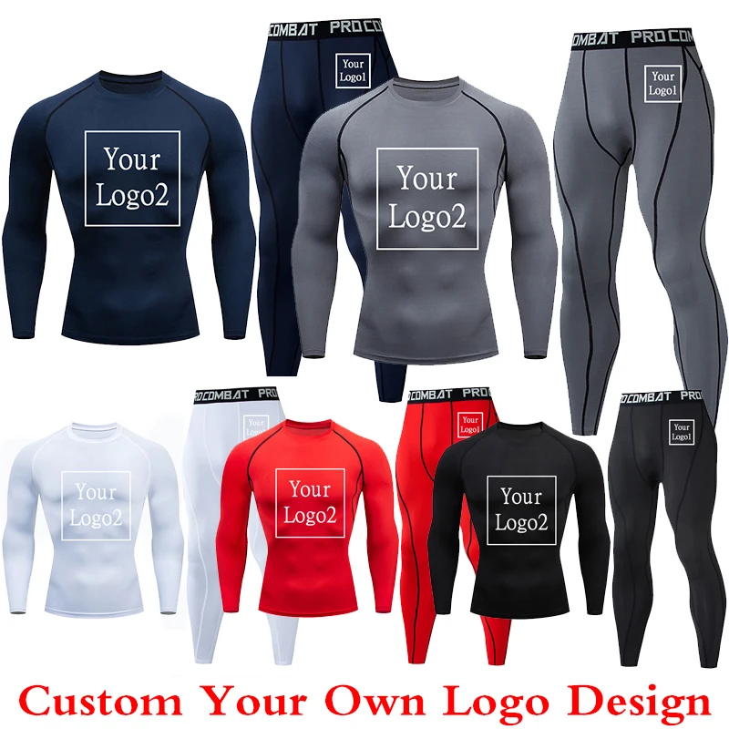 Men's Running Custom Logo Set Gym Jogging Compression Fitness  Male Quick dry Track suit