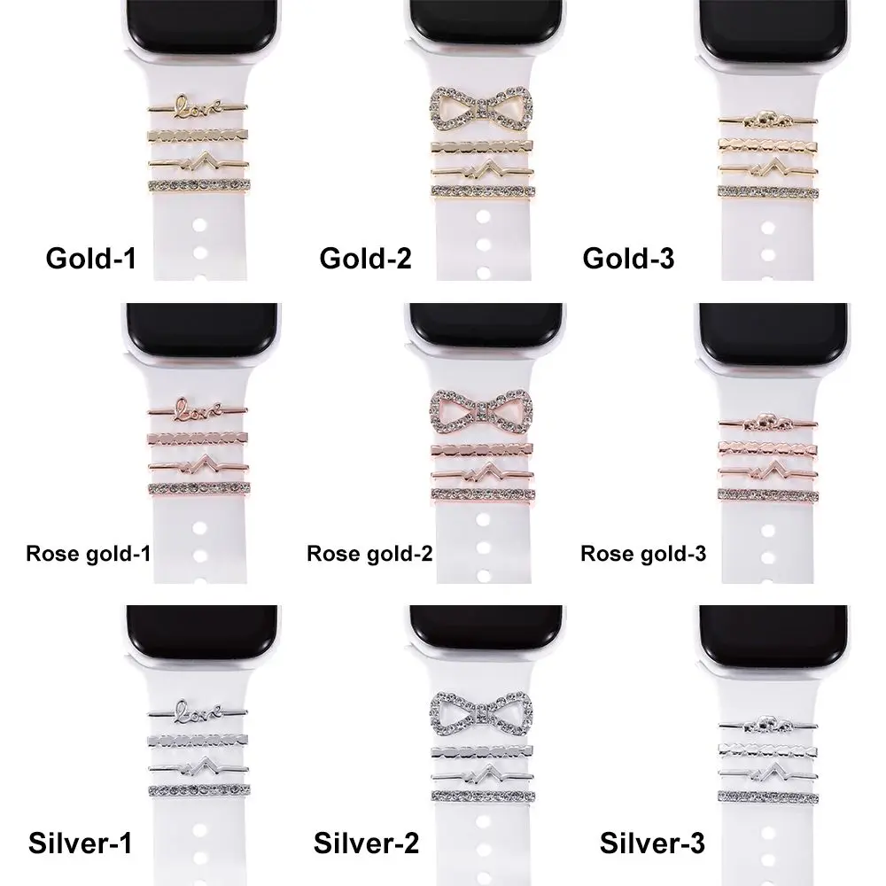 New Diamond Love Ornament Metal Charms Decorative Ring For Apple Watch Band Decor Accessories For iwatch Bracelet Silicone Strap