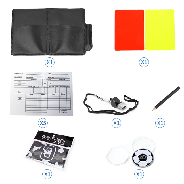 1set Red and Yellow Card  Kit Football Referee Tools With Football Captain Armband Whistle CoinLeather bag Pencil Paper 4