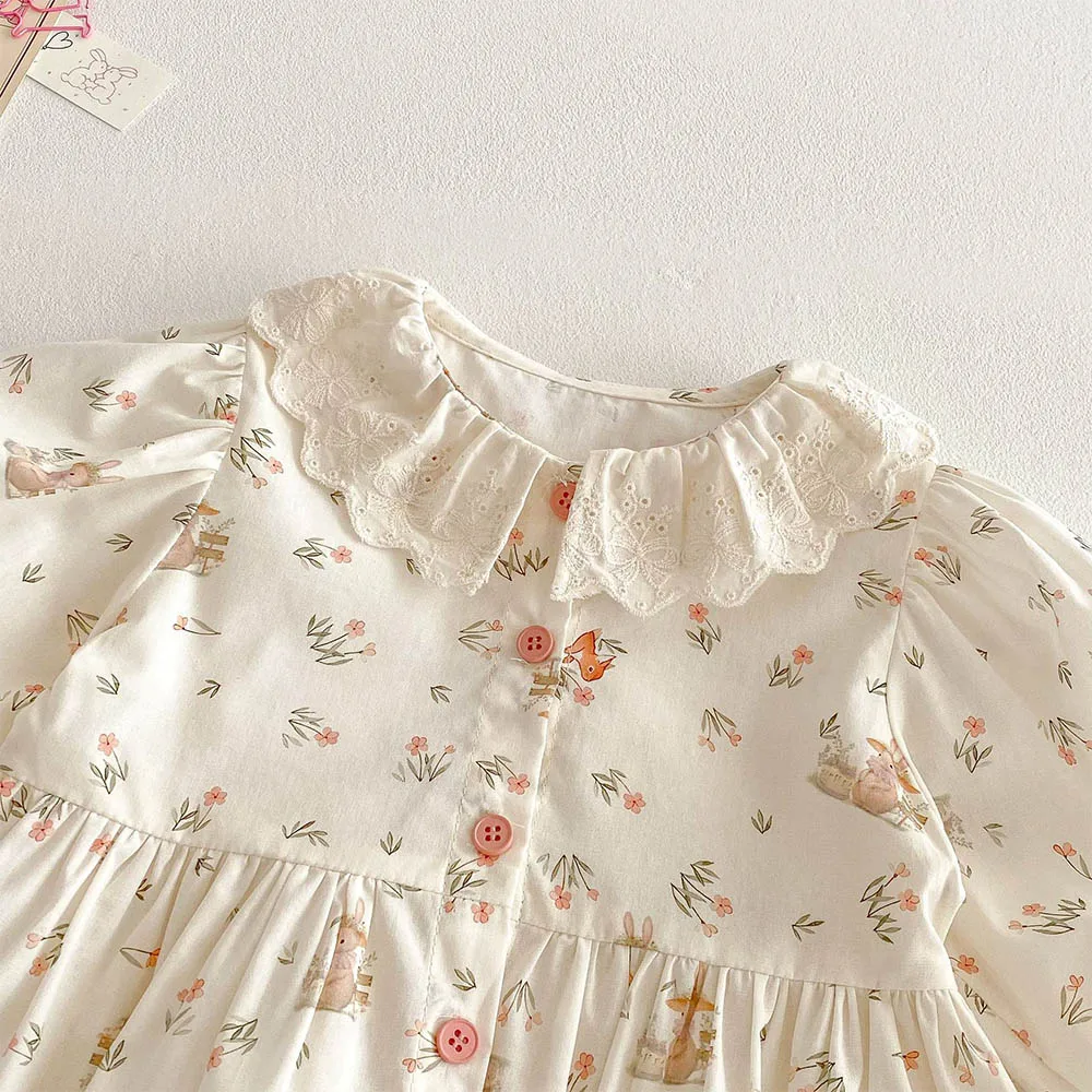 Girls Blouse Floral Cotton Collar Spring Toddler Long Sleeve Tops Princess 1st Birthday Kids Shirts Children's Clothing