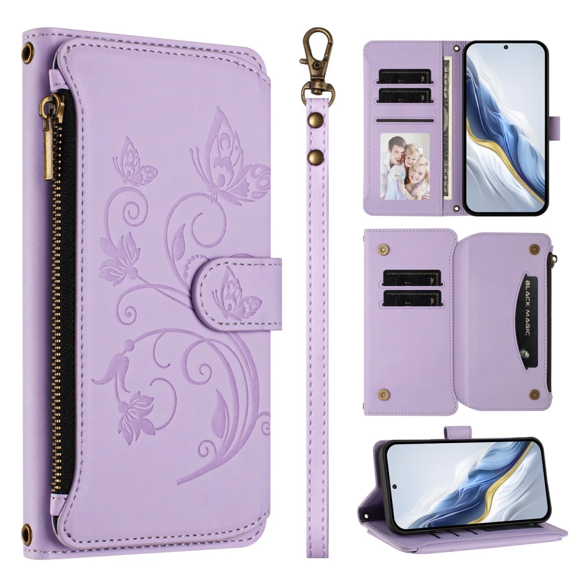 Faux Leather Zipper Wallet Phone Case with Card Holder