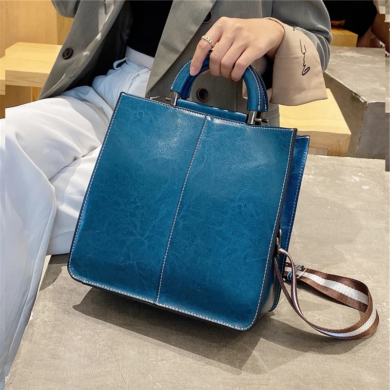 

Hifashion Vintage Genuine Leather Small Tote Handbags For Women 2024 Trend Designer Wide Strap Ladies Shoulder Crossbody Bags