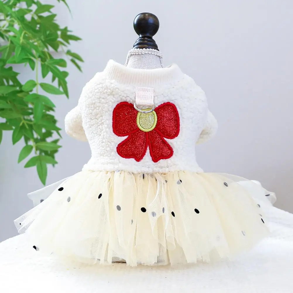 

Princess Dress for Dogs and Cats, Mesh Patchwork, Traction Ring Decoration, Warm Lace Skirt, Winter