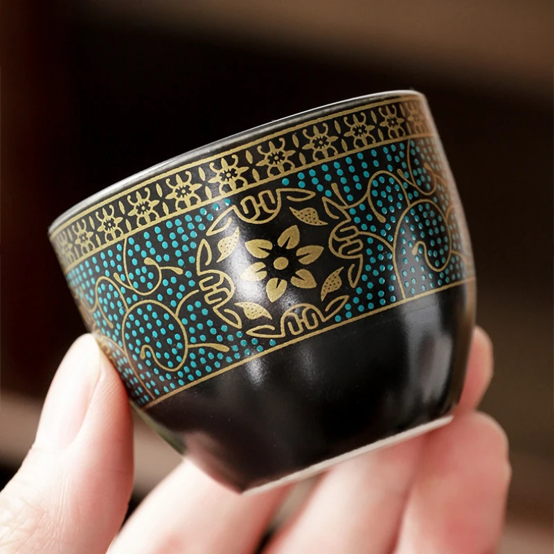 Creative Chinese Style Ceramic Tea Sets With 6 pieces mug Household Stonewashed Dark Ceramic kung fu Tea Cups Gift Set As Gifts