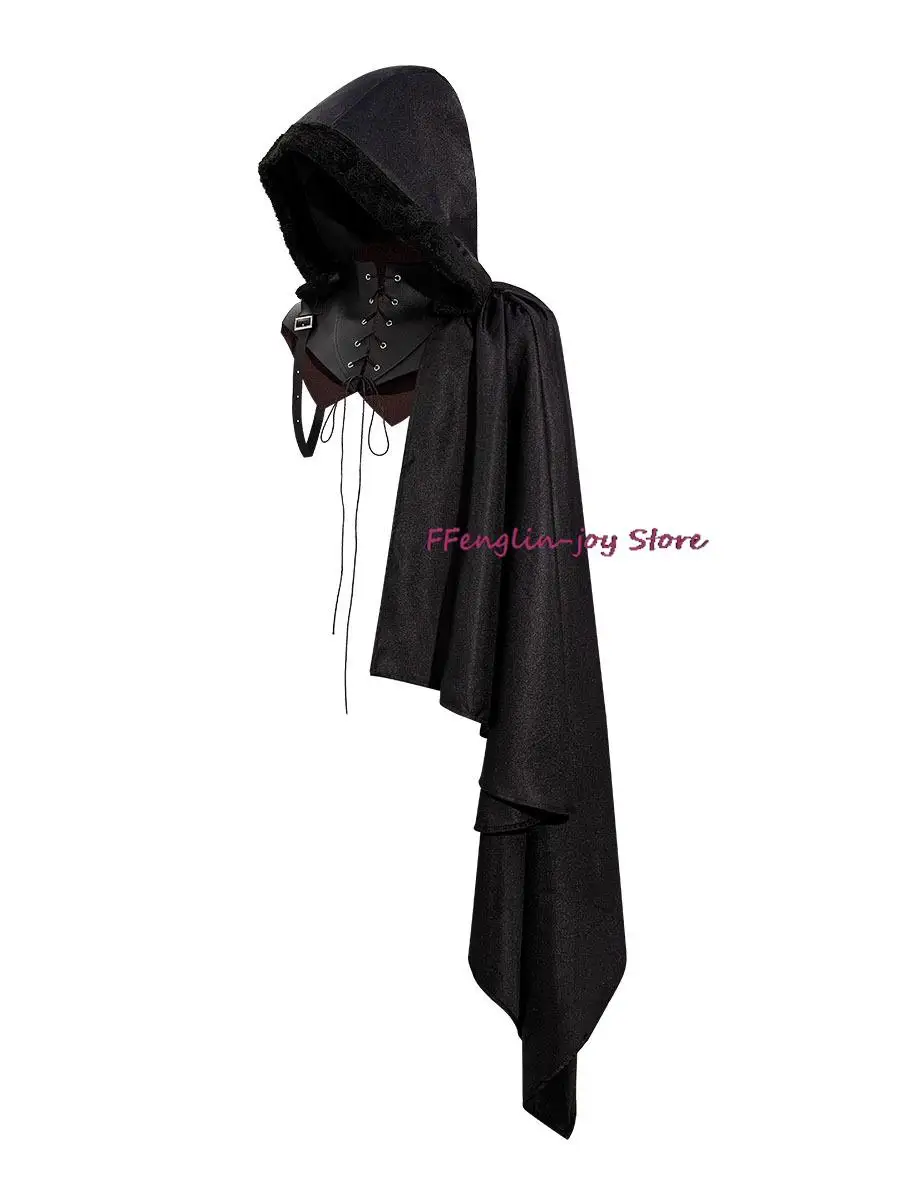 

Черная шнуровка с воротником-стойкой на одно плечо Готическая накидка вампира средневековая ретро искусственная Хэллоуин аксессуары для костюма демона