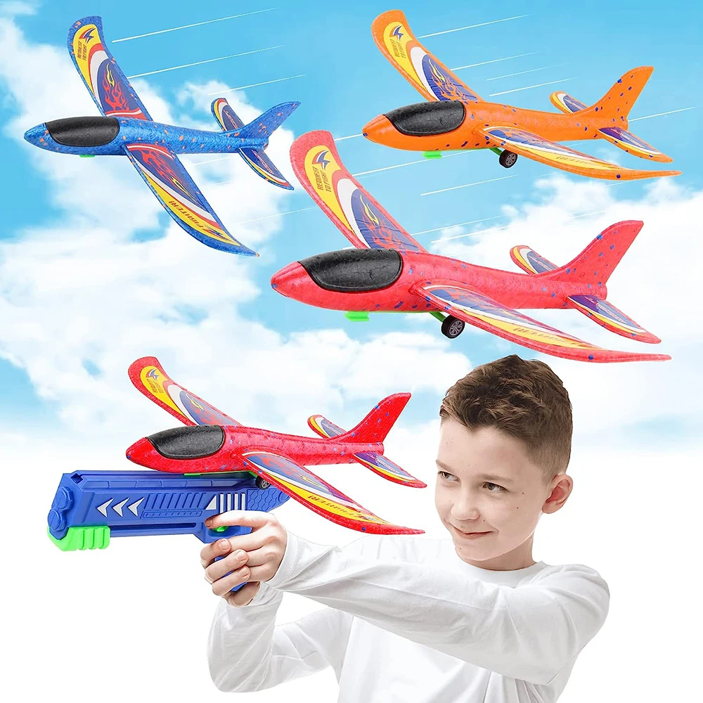 

Airplane Launcher Toy Foam Glider Planes For Kids Gifts Outdoor Catapult Gun Hand Throw Airplane Shooting Roundabout Sports Toys