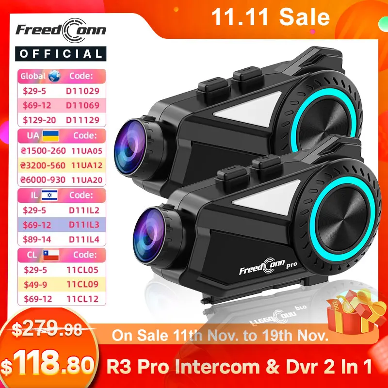 Freedconn R3 Pro Motorcycle Helmet Headset Group Intercom WiFi App