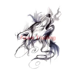 Fuwo Trading – peinture à l'encre créative, autocollant décoratif en PVC avec tête de loup, pour moto, fenêtre de voiture, carrosserie, accessoires 