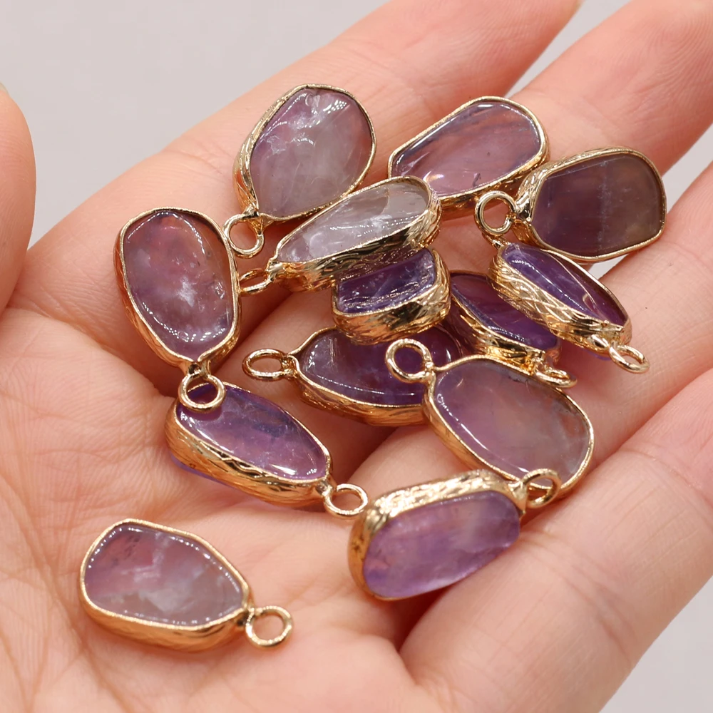 1PC yachu Rose Quartz Amethyst Amazonite Stone Gold Plated Pendant 10x20mm Jewelry Making DIY Necklace Accessory Gift 3