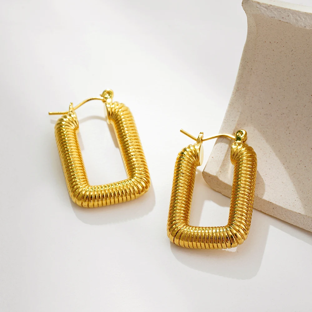 Personality Rock Anti Allergic Metal Thread Texture Shape Huggie Hoop Earrings Statement Thick Square Twist U Shape Trend Bijoux