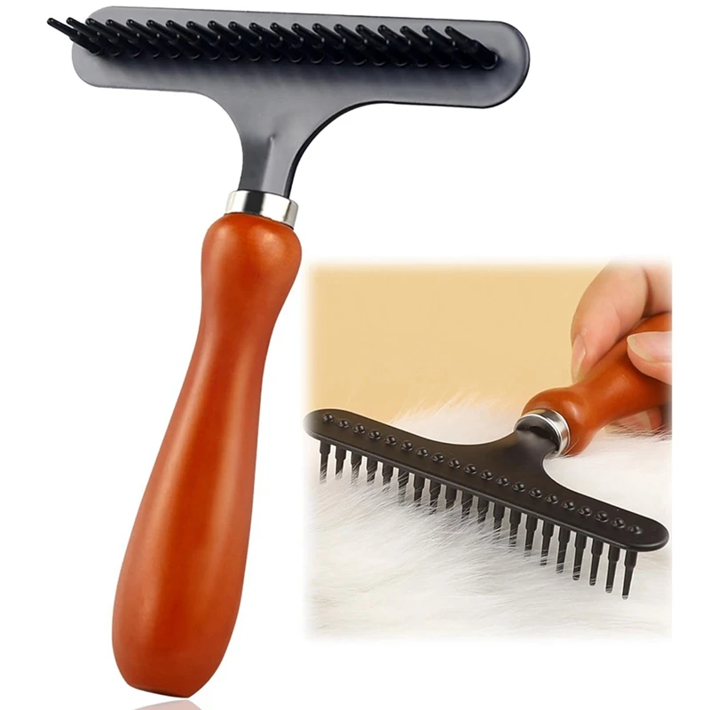 Carpet Rake Carpet Groomer Rake Pet Hair Remover,Iron Comb With Wooden Handle For Carpets Rugs Removal 1 Piece