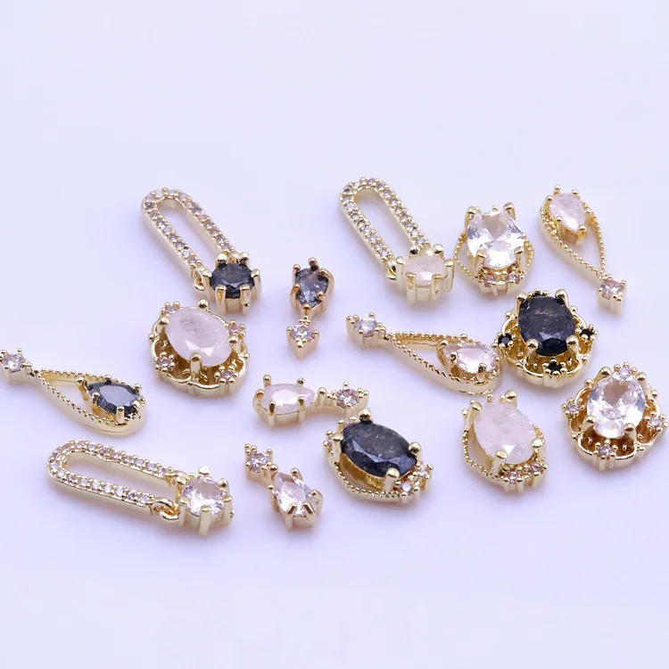 10pcs 금도금 지르콘 크리스탈 워터 드롭 네일 쥬얼리 하이 엔드 절묘한 타원형 지르콘 스노우 다이아몬드 장식